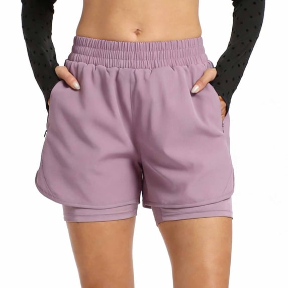 Uobin Women's 2 in 1 Running Shorts Quick Dry Athletic Gym Workout Shorts with Liner Phone Pockets