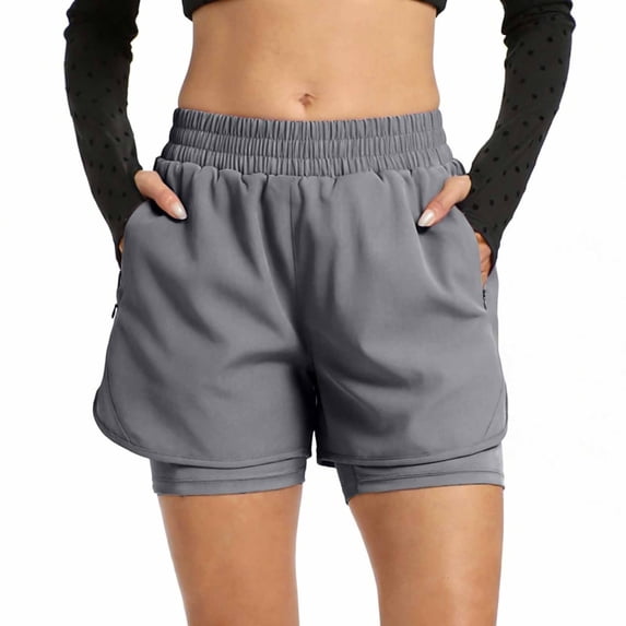 Uobin Women's 2 in 1 Running Shorts Quick Dry Athletic Gym Workout Shorts with Liner Phone Pockets