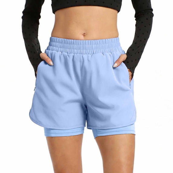 Uobin Women's 2 in 1 Running Shorts Quick Dry Athletic Gym Workout Shorts with Liner Phone Pockets