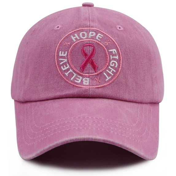 Uobin Women's Cancer Awareness Baseball Cap, Hope Believe Fight Pink Ribbon Embroidered Washed Dad Hat, Adjustable Casual Sun Hat for Women