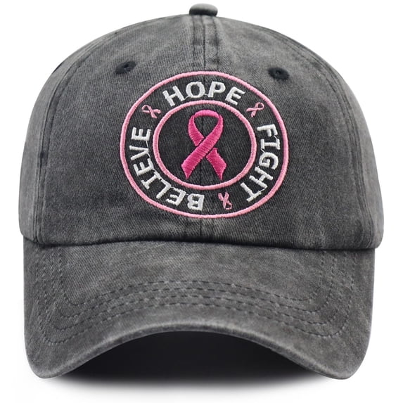 Uobin Women's Cancer Awareness Baseball Cap, Hope Believe Fight Pink Ribbon Embroidered Washed Dad Hat, Adjustable Casual Sun Hat for Women