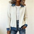 thumbnail image 1 of Uobin Women's Corduroy Zip‑Up Jacket, Denim Contrast Collar, Cuffs & Hem, Long Sleeve Patchwork Casual Outerwear for Fall Winter, Relaxed Fit Coat for Daily Work Travel, 1 of 7