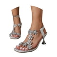 thumbnail image 1 of Uobin Women's Fashion & Elegant Flower Rhinestone Decorated High-Heeled Sandals Elastic Transparent Ankle Strap Heels for Wedding Party Dressy Sandals, 1 of 9