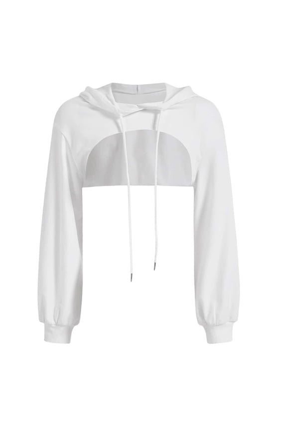 Women's Long Sleeve Cropped Hoodie Workout Drawstring Super Crop Tops Solid Color Streetwear Crop Layering Top