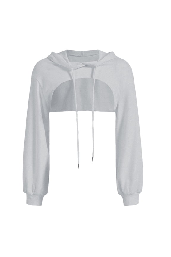 Women's Long Sleeve Cropped Hoodie Workout Drawstring Super Crop Tops Solid Color Streetwear Crop Layering Top