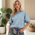 thumbnail image 1 of Uobin Women's Oversized Crew Neck Sweatshirt Puff Short Sleeve Leopard Print Top Loose Fit Casual Blouse Lightweight Spring Summer Basic Pullover for Ladies, 1 of 3