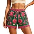 thumbnail image 1 of Uobin Women's Tropical Print High Wwaist Shorts Boho Comfy Drawstring Casual Elastic Waist Summer Beach Lightweight Short Pants with Pockets, 1 of 4