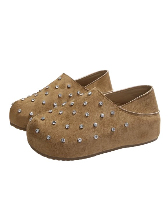 Womens Rhinestone Platform Loafers, Two-Way Slip-On Mules Closed Toe, Comfortable Casual Walking Shoes for Spring Fall