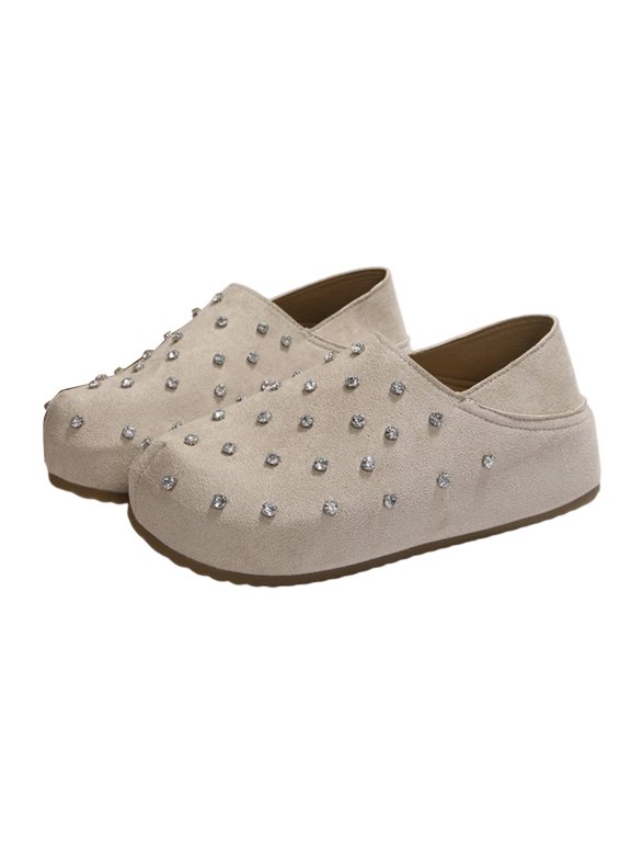 Womens Rhinestone Platform Loafers, Two-Way Slip-On Mules Closed Toe, Comfortable Casual Walking Shoes for Spring Fall