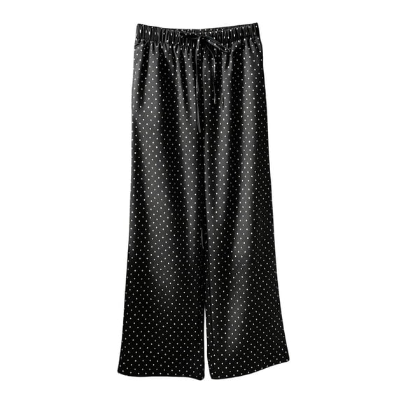 Uobin Womens Wide Leg Pants Polka Dot Barrel Pants Drawstring Elastic High Waisted Flowy Lightweight Comfortable Work Trendy Pants