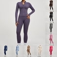 thumbnail image 1 of Uobin Womens Workout Sets 2 Piece Seamless Yoga Jacket Slim Fit Outfits Long Sleeve Zipper with Thumb Holes High Waist Leggings Lifting Gym, 1 of 9