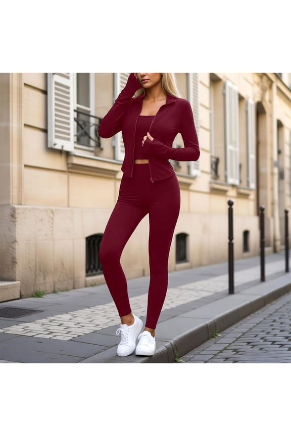 Womens Workout Sets 3 Piece Seamless Long Sleeve Jacket Scrunch Leggings Racerback Sports Bra Yoga Gym Outfits