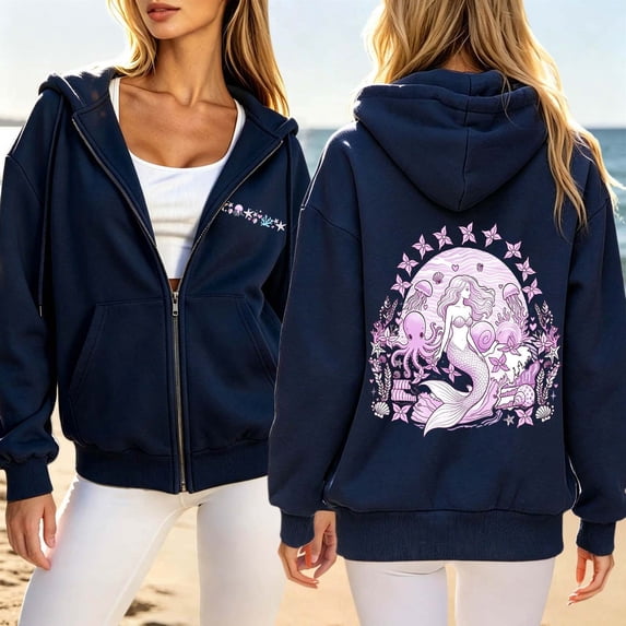 Uobin Womens Zip Up Hoodies Long Sleeve Cute Cartoon Print Lightweight sweatshirt Loose Fit Workout Plain Hoodies Y2K Jacket with Pockets 2026 Fashion Clothes