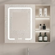 Uoisaiko LED Medicine Cabinet Wall Mounted with Mirror, 3-Color Adjustable - Pre-Assembled Anti-Fog 24"x26", Light Gray