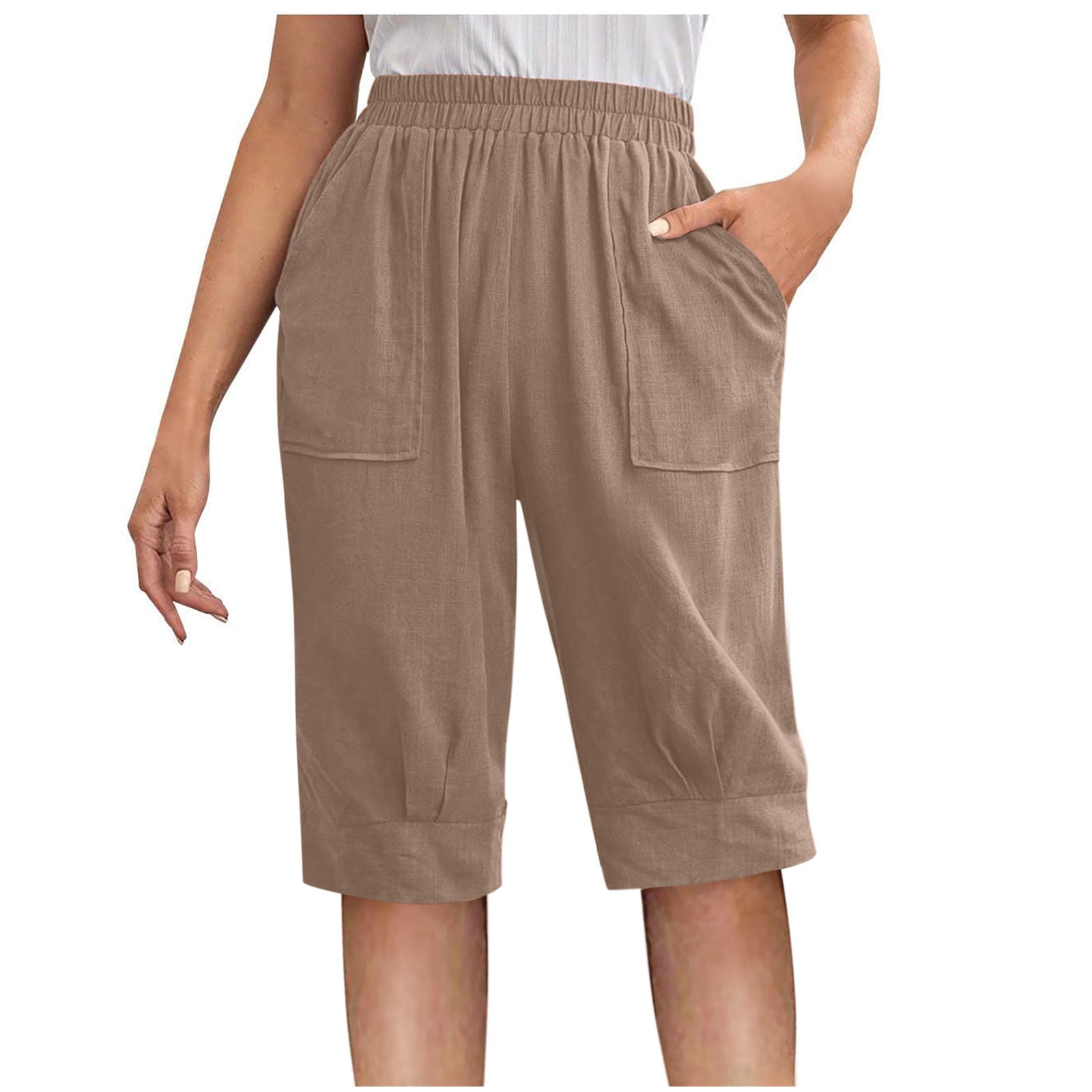 Uojfnhb Womens High Waisted Linen Shorts Shorts Women Pockets Womens