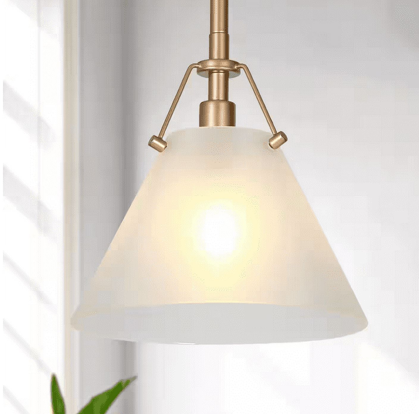 Brass and Gold Bell Pendant Light with Frosted Glass Shade