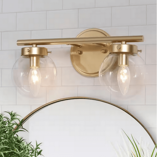 Uolfin Modern Light Gold Bathroom Vanity Light 14.2 in. W 2-Light Powder Room Wall Light with ...