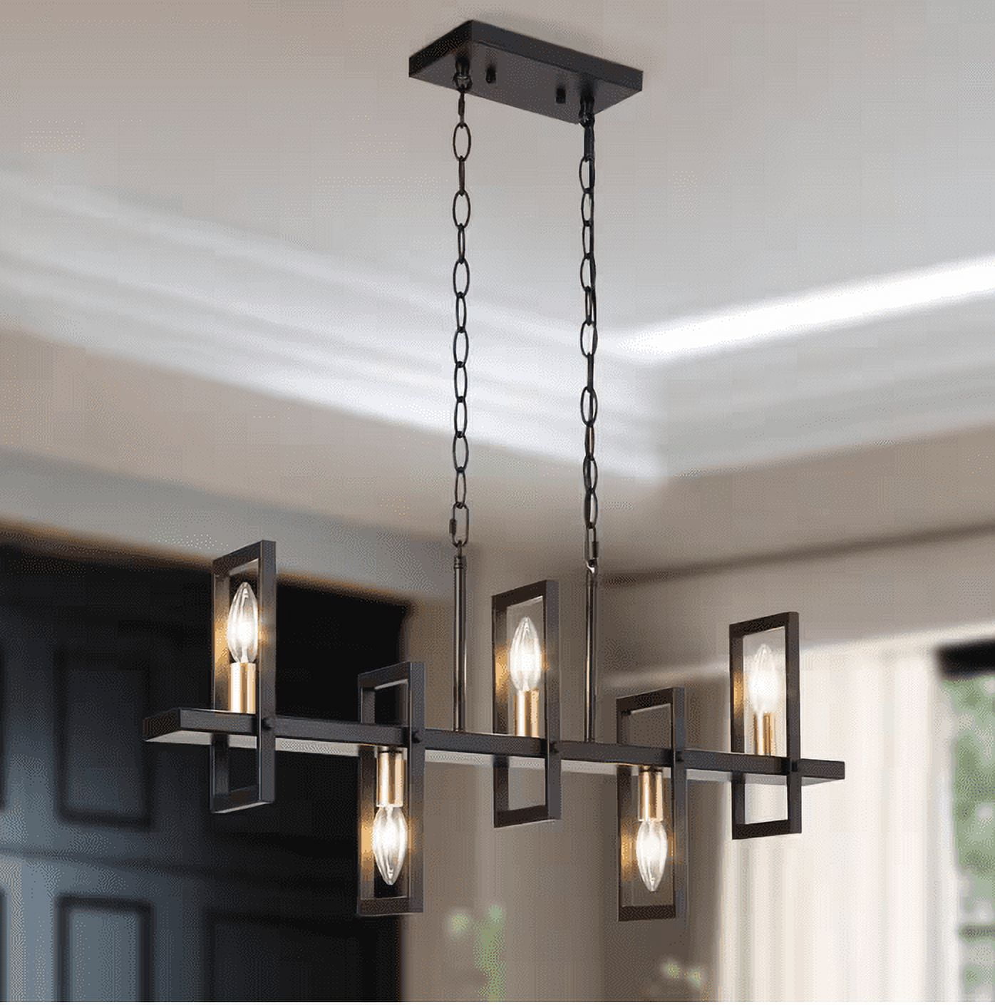 Modern Black and Brass Rectangle Island Chandelier with Clear Glass Shades
