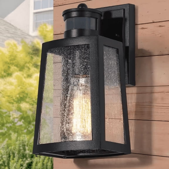 Uolfin Modern Rustic Motion Sensor Outdoor Wall Light, 1-Light Transitional Black Outdoor Wall Sconce for Patio, Park, or Porch