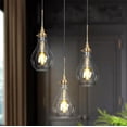 thumbnail image 1 of Uolfin Transitional Kitchen Island Cluster Pendant Light 3-Light Plating Brass Pendant Light with Teardrop Clear Glass Shades, 1 of 7