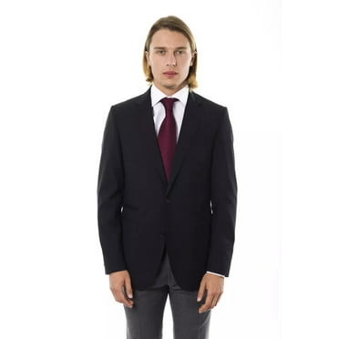 Uominitaliani Elegant Woolen Black Two-Button Blazer