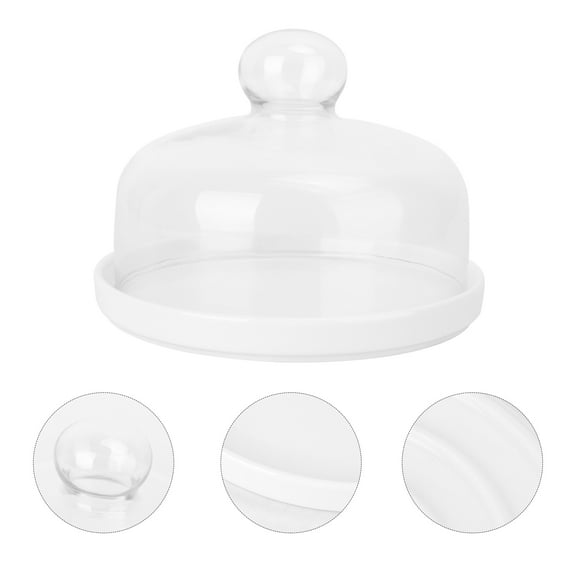 Uonlytech 1Set Transparent Food Tray Cover Round Cake Tray Glass Lid White Safe Use