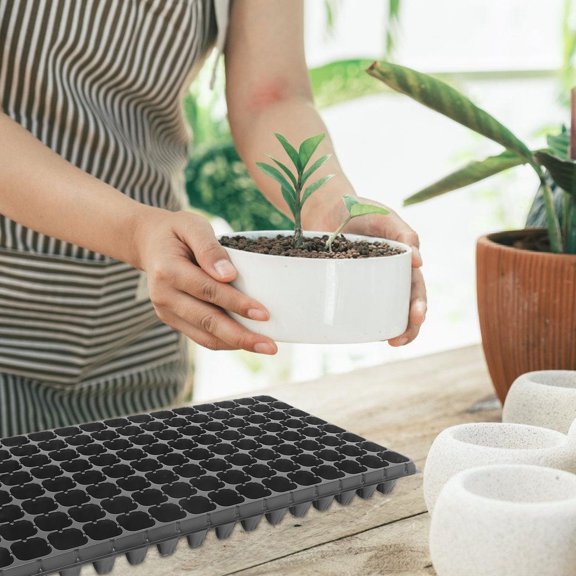 Uonlytech 10Pcs Plastic Sprouter Tray with 128 Cells for Home Gardening Black