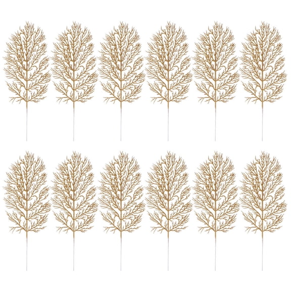 Uonlytech Golden Christmas Tree Ornaments Artificial Leaves Festive Home Decor