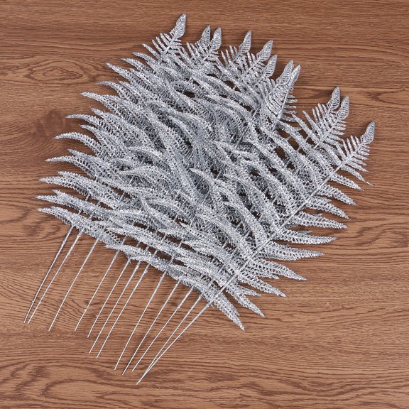 Uonlytech 12Pcs Plated Silver Simulation Plastic Plant Leaves Christmas Decor for Party