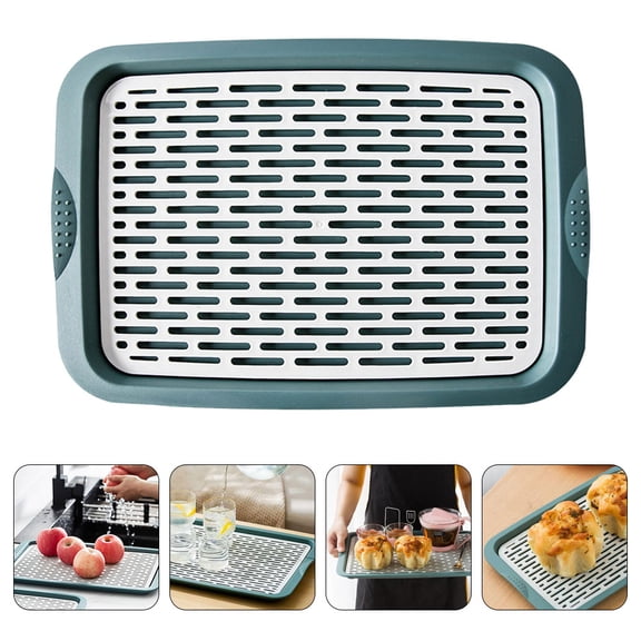 Uonlytech 1Pc Plastic Green Table Fruit Plate with Double Layer Draining and Storage for Home Use