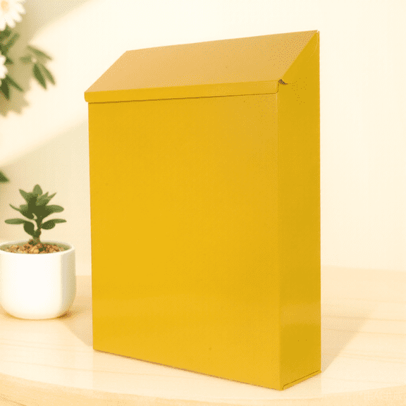 Uonlytech 1Pc Stylish Yellow Iron Mailbox Multipurpose Post Box for Mail and Suggestions