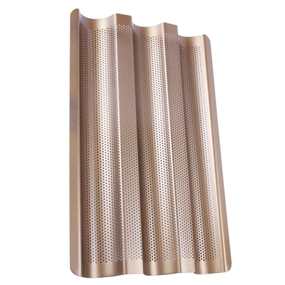 Uonlytech 1Pc Baking Sheet Golden Nonstick Bread Tray 3 Slot Perforated French Mold