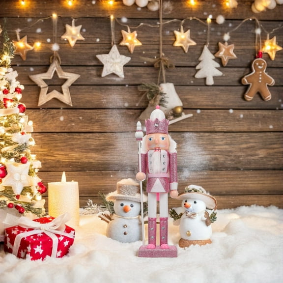 Uonlytech Traditional Nutcracker Doll Nutcracker Decoration Pink Wood 1Pc 11.8x3in