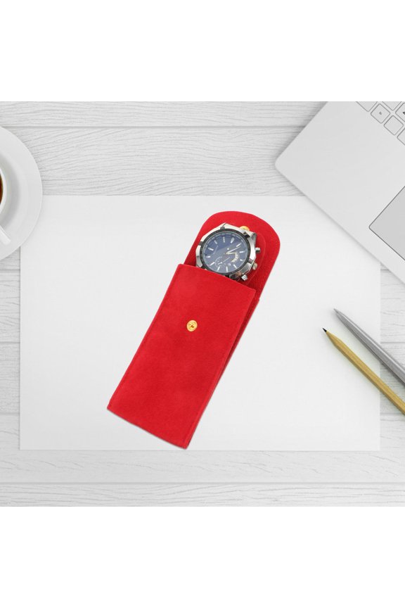 1Pc Travel Watch Organizer Pouch in Red with Snap Closure and Protective Pad