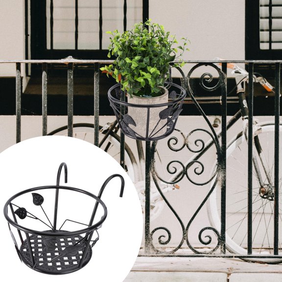 Uonlytech 1Pcs Iron Hanging Flowerpot Shelf Balcony Use Homeowners Black