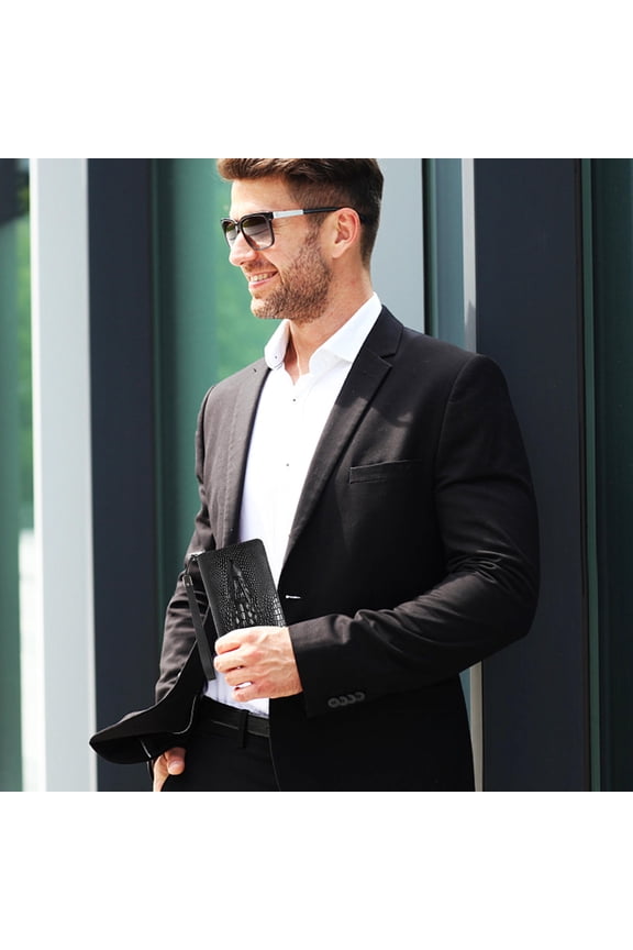 1Set Black Zipper Wallet With Wristlet Large Capacity PU Gadget Storage Male Friends
