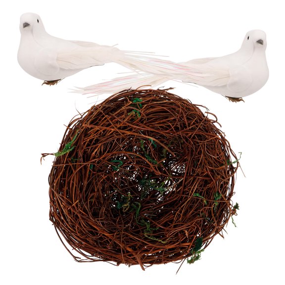Uonlytech 1Set Brown Artificial Bird Nest with Birds for Garden Home Bar and Restaurant Decor
