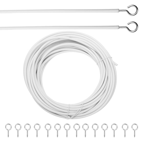 Uonlytech 1Set White Curtain Accessories Wire Hanging System with Hooks for Bathroom Divider and Bay Window