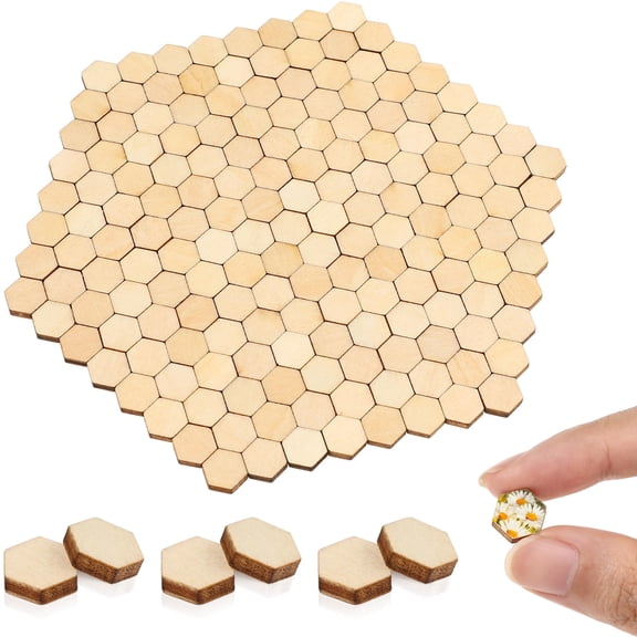 LIOOBO 200Pcs Blank Wooden Hexagon Pieces Unfinished Natural Wood Slices for Centerpieces Decor
