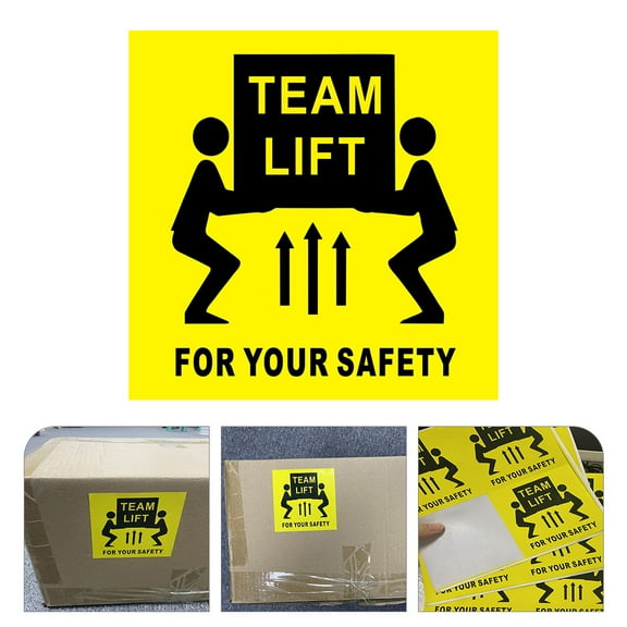 Uonlytech 200Pcs Team Lift Sign Warning Stickers Adhesive Yellow Caution Labels for Heavy Object Shipping
