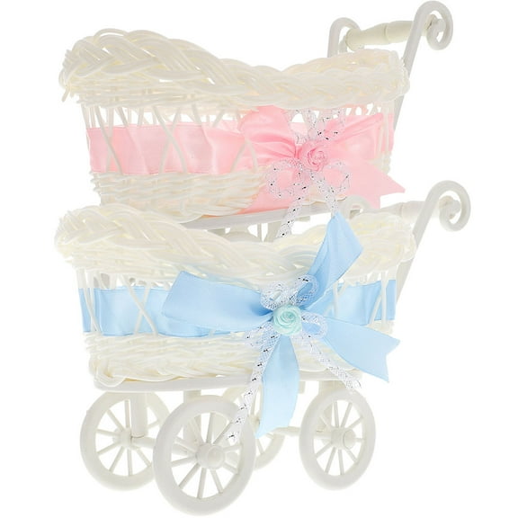 Uonlytech 2Pcs Multifunctional Trolley Style Woven Storage Basket for Party Decorations