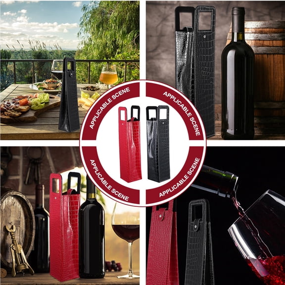 Uonlytech 2Pcs Bottle Carrier Bag PU Wine Packaging Pouch Functional Party Decoration for Adults
