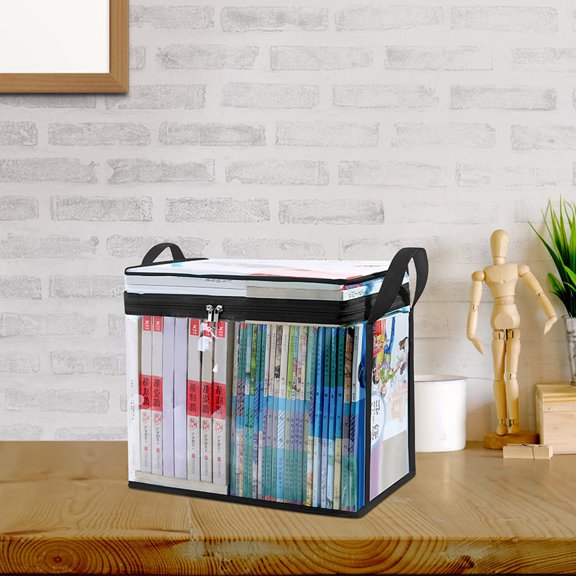 Uonlytech 2Pcs Clear Book Organizer Cube with Lifting Handle Transparent PVC Storage Box for Home Use