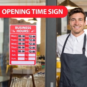 Uonlytech 2Pcs Red Adhesive Business Operation Hours Sign PVC Durable Open Closed Door Label