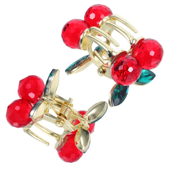 Uonlytech 2Pcs Rhinestone Cherry Hair Claw Clips Alloy Small Jaw Clamp for Home Use