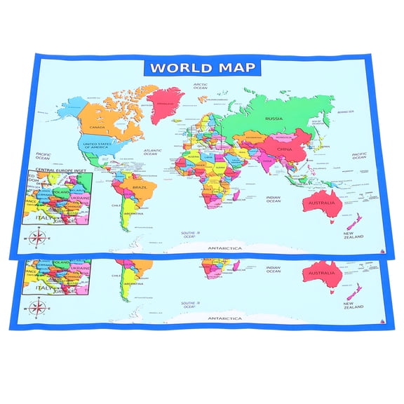 Uonlytech 2Pcs Multi Color World Wall Map Poster with Clear Printing for Home Use