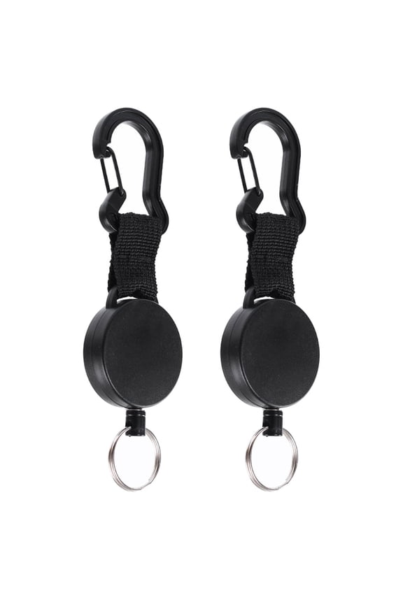 2Pcs Stretchable Retractable Keychain Black Anti Lost Flexible Reel Key Ring