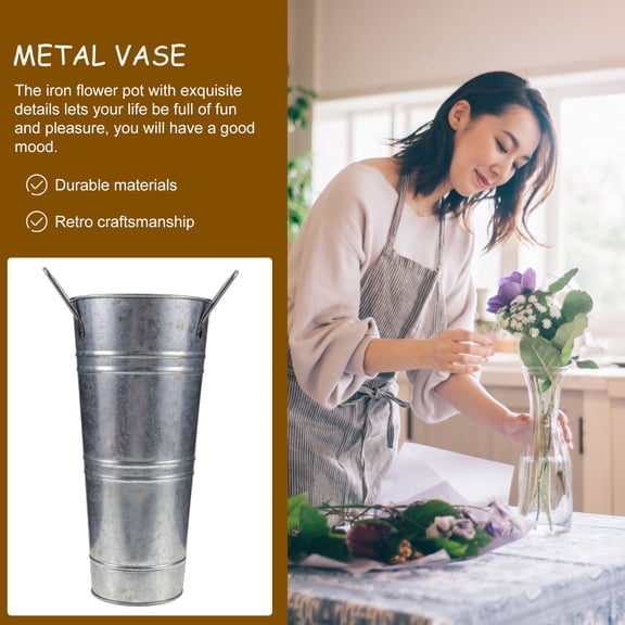 Uonlytech Rustic Galvanized Flower Buckets Plated Silver for Home and Floral Use 2Pcs
