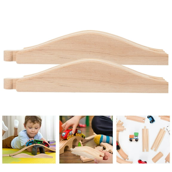 LIOOBO 2Pcs Wooden Slopes Train Track Model Accessories in Beige Wood