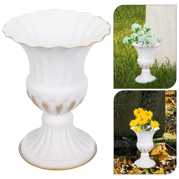 Uonlytech 2Pcs Iron Urn Planter White Decorative Vase for Artificial Flowers Outdoors